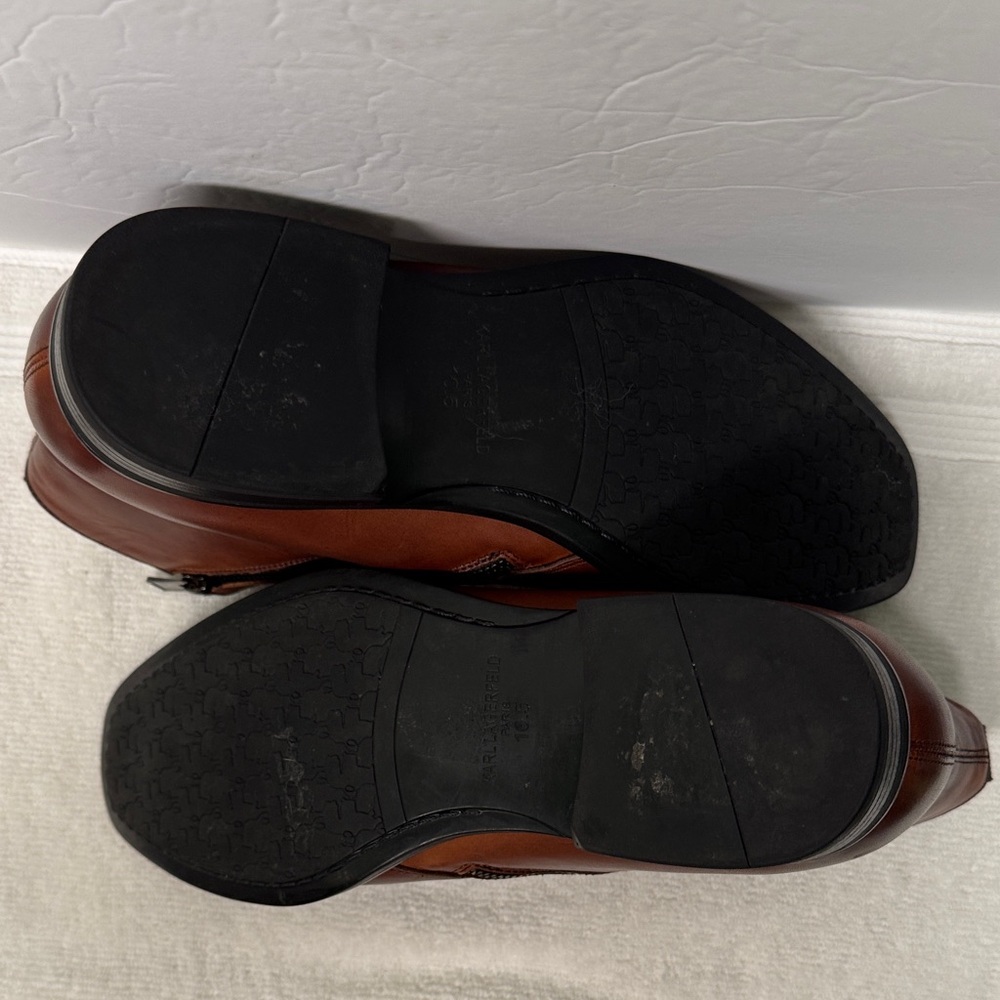 Men’s Karl Lagerfeld Leather Chelsea Cognac Brown Boots Size 10.5M - Picture 13 of 16